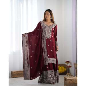 Ağır nakış dizisi çalışması ile kadın güzel top-plazo ve Dupatta seti - Product Image 3