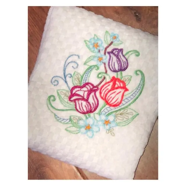 Tulipanes naturales bordados 100% algodón orgánico hogar alta calidad lino grueso toalla de cocina de moda servilletas personalizables