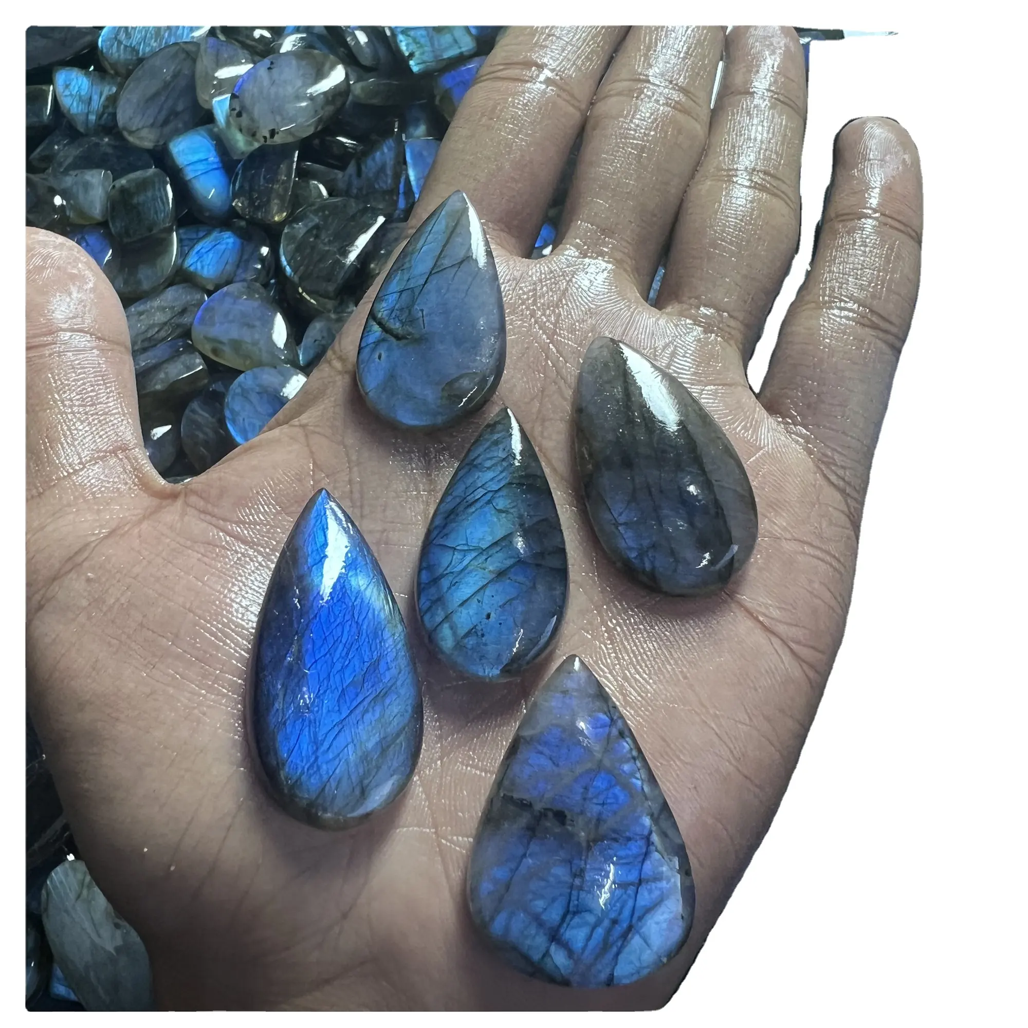 Cabujones de labradorita de Fuego Azul natural para hacer joyas, piedras preciosas de cabujón de arcoíris negro de tamaño libre y forma libre