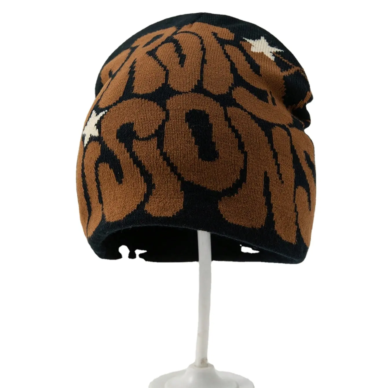 Cappelli a cuffia personalizzati con ricamo a forma di premio con testa di lusso a coste in lana lavorata a maglia da uomo berretto da pescatore con Logo personalizzato 2023
