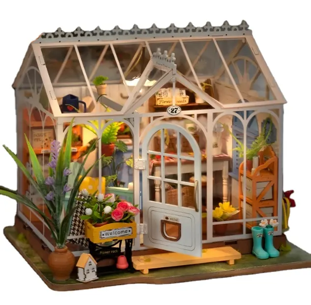 Casetta artigianale in legno da sogno casa fiori fai da te fatta a mano casa modello in miniatura mini 3d blocchi di puzzle tridimensionale regalo