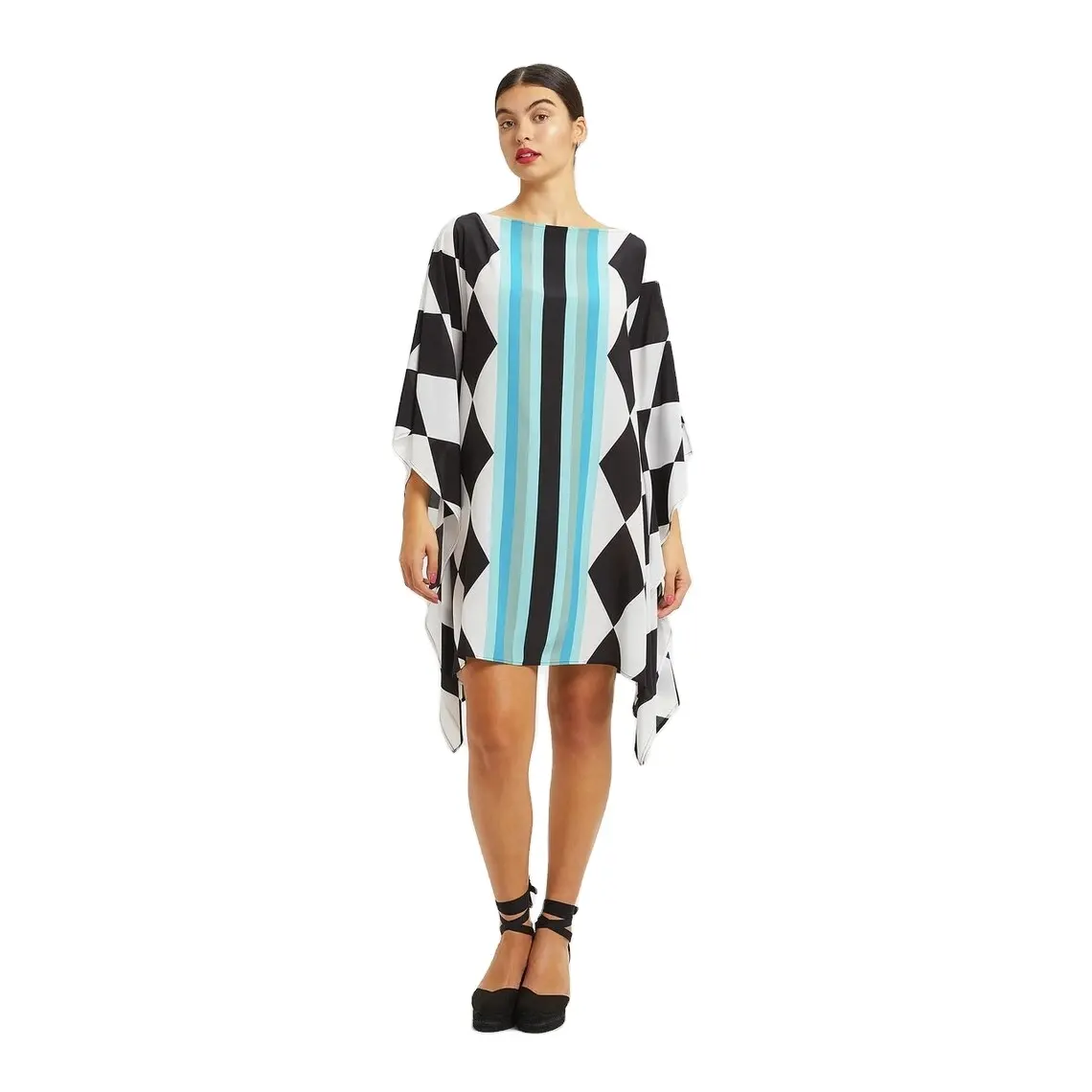 見事なソフトシルククレープカフタン女性のための最新のフリーサイズプリントファッションウェア