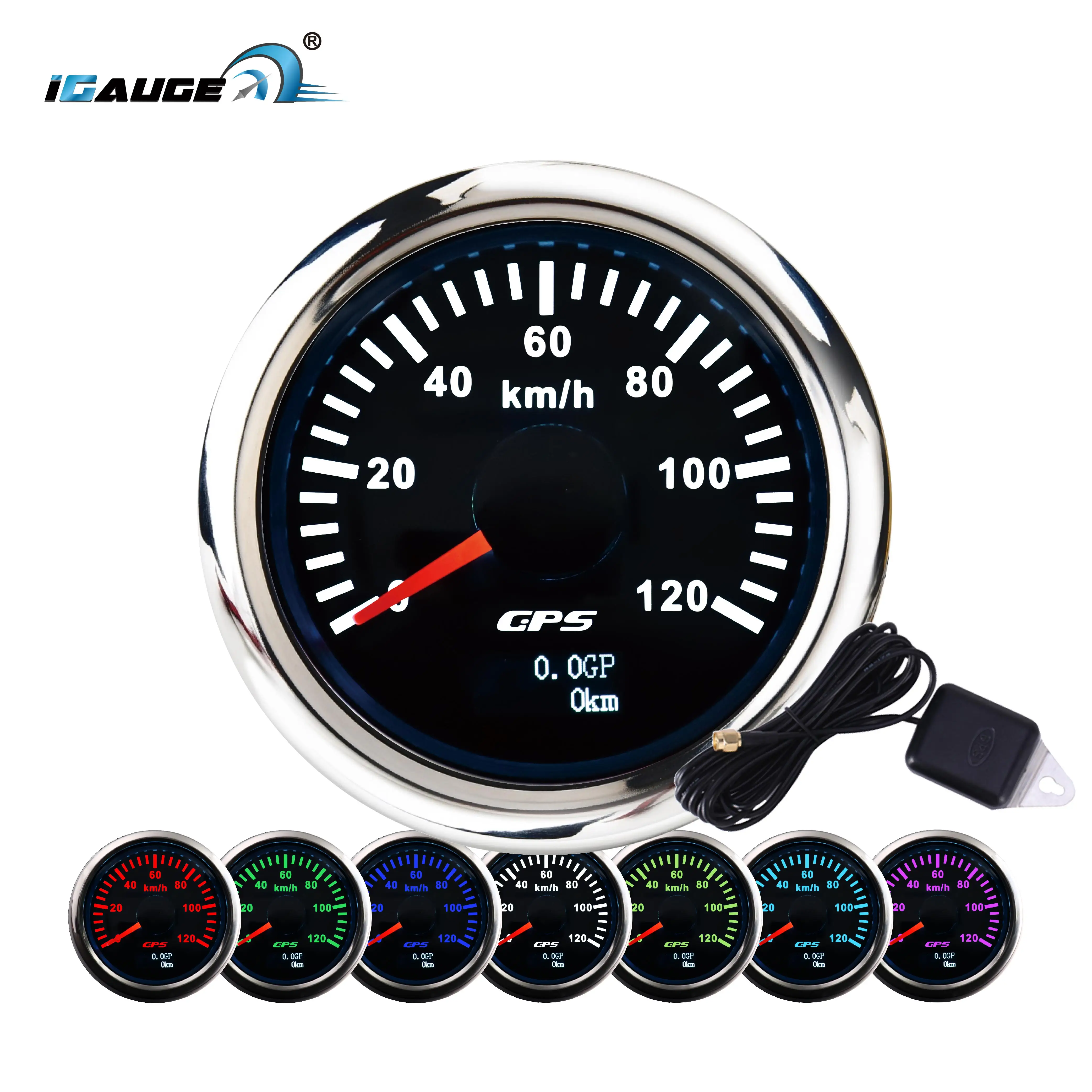 52mm eléctrico 7 colores negro placa frontal GPS velocímetro KMH viaje un odómetro calibre marino 12V 24V medidor de coche