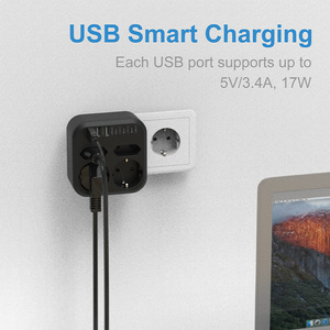 Venta directa de fábrica Enchufe multifunción europeo con enchufe convertidor USB Repetidor de enchufe europeo - Product Image 5