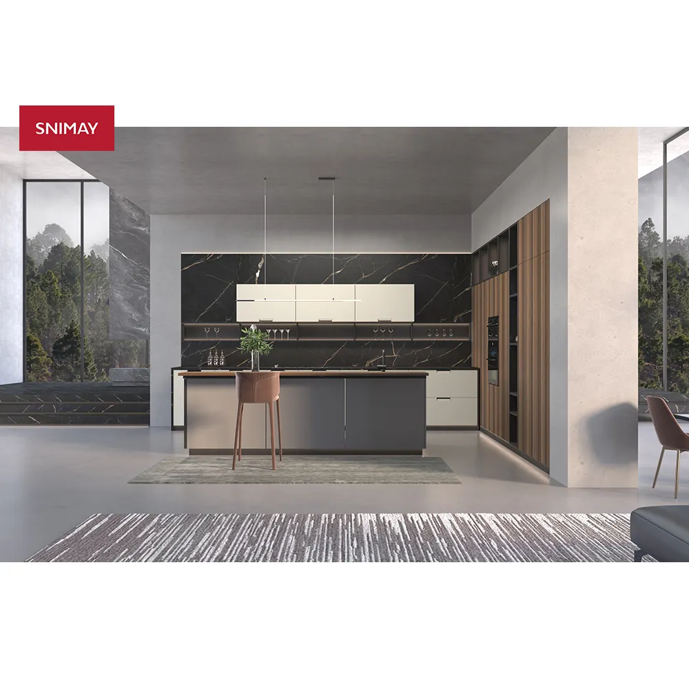 Snimay New American Luxury Modern Custom Modular Prefab Mdf Integral El mejor gabinete de cocina de madera Unidad de cocina Armario