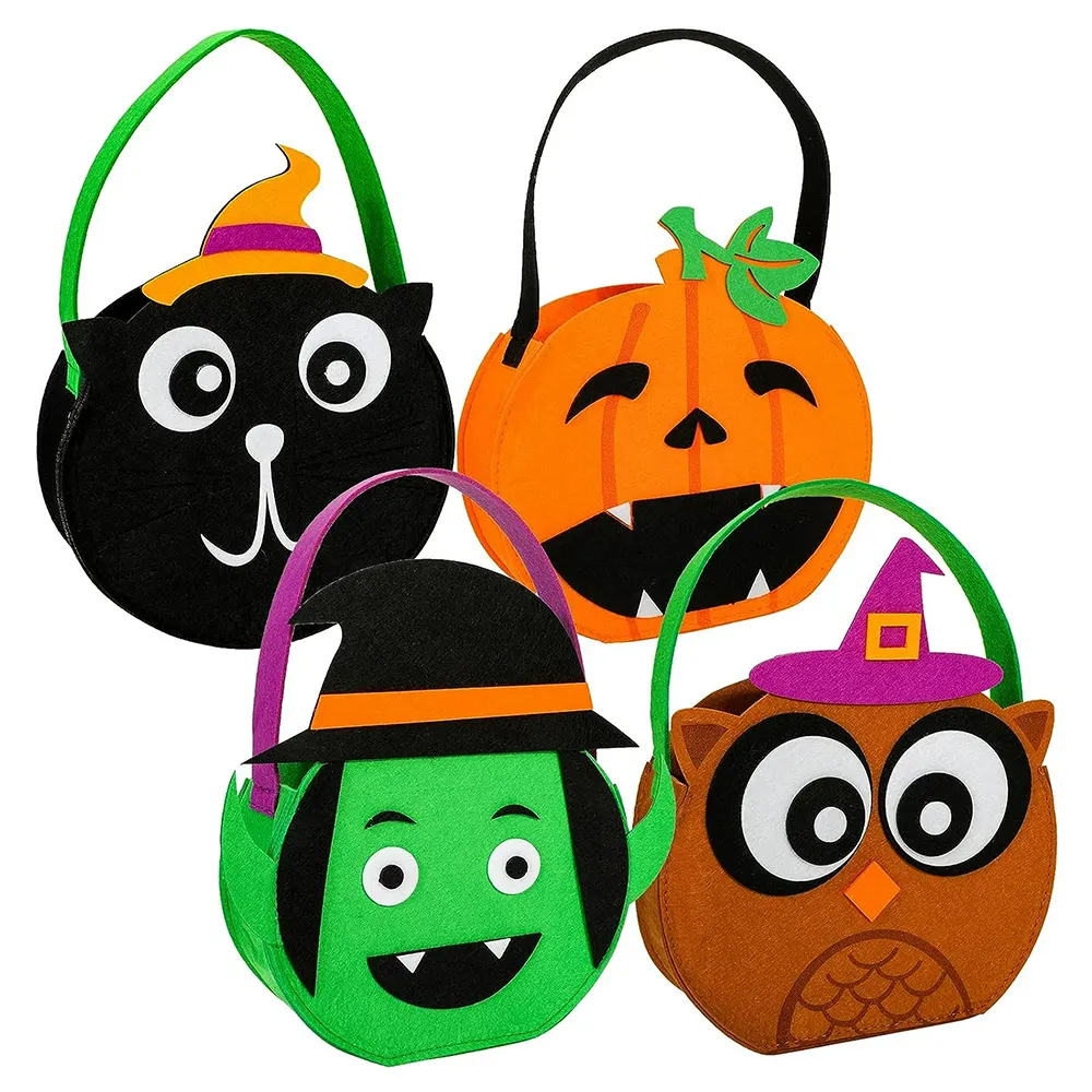 Bolsas de dulces de Halloween Cestas de dulces para niños Bolsas de truco o trato de fieltro con asa