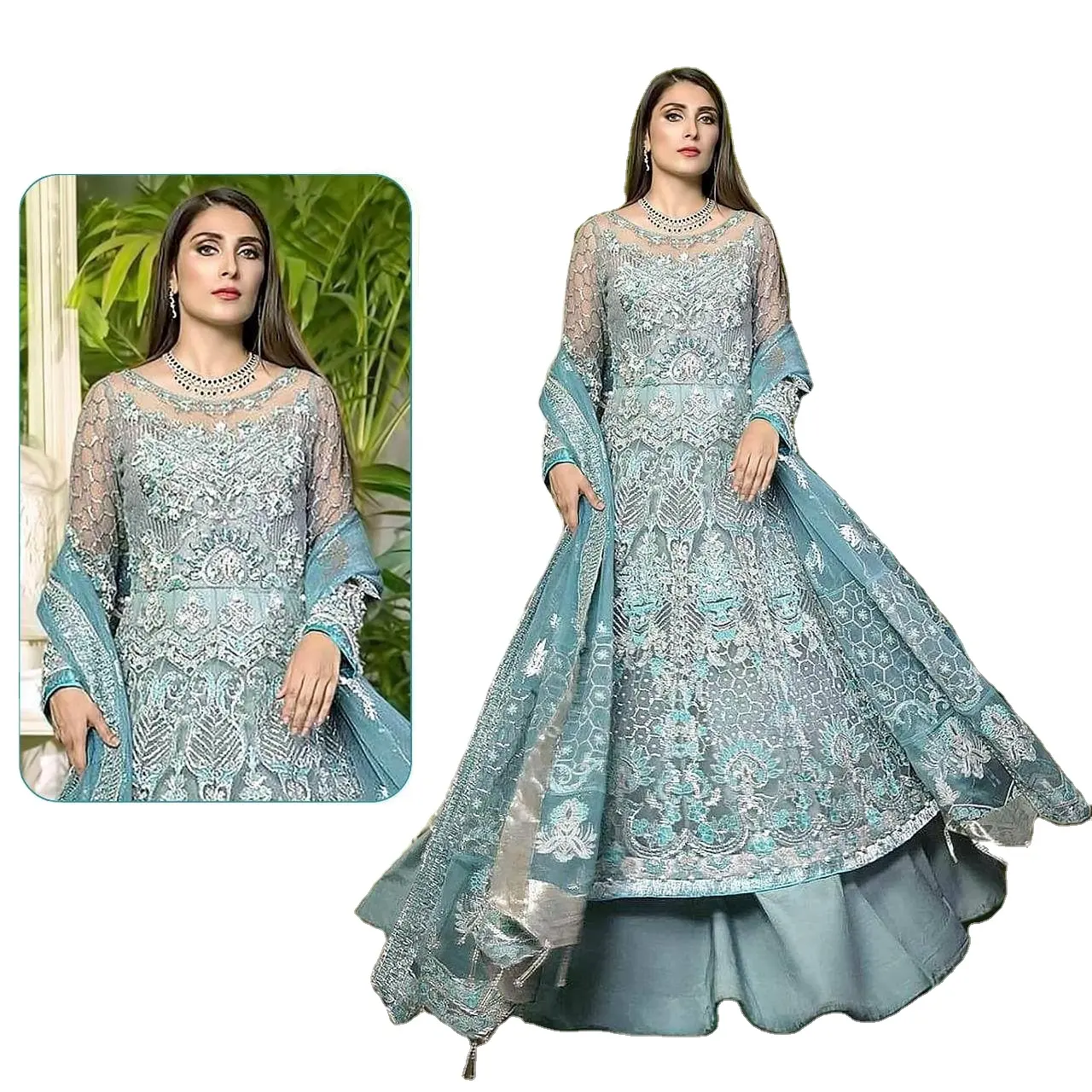 Anarkali-Bordado de lujo con Red y espejo, nueva colección, anarkali con ghagra