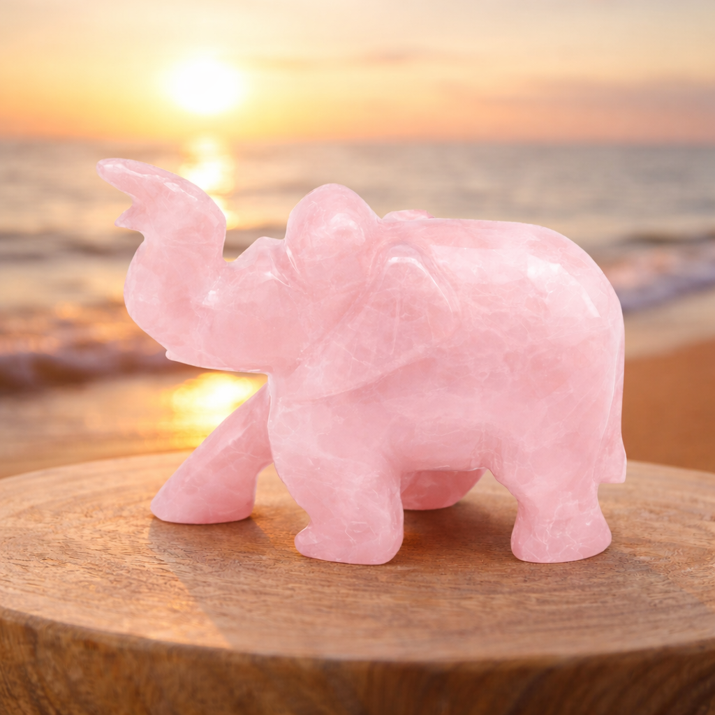 Éléphant en Quartz Rose