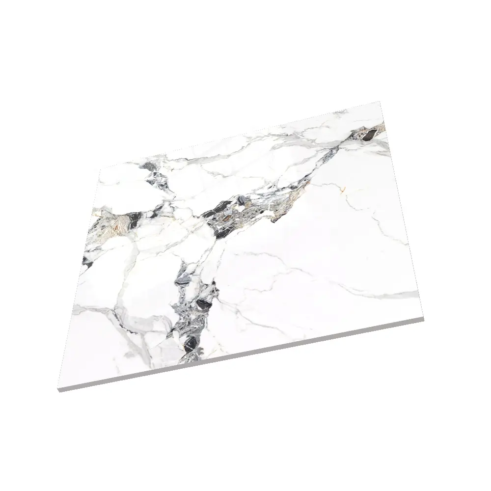 Perfekte hoch glänzende Marmor optik Weiße Basis schwarze Adern Digitale Porzellan bodenfliesen für Wohnzimmer Badezimmer Küchen boden