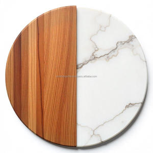 Modern ve sofistike bir masa aksanı için doğal taş kakma yuvarlak tasarımlı zarif ahşap Coaster - Product Image 3