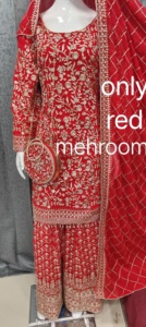 Georgette rus Plazo Zarkan taşlar ile Set, nakış, ağır Dupatta & çanta 2 adet toptan Gharara tarzı - Product Image 2