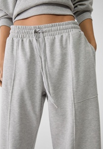 Kadın % 100% pamuk polar Plazo Sweatpants Suit kırpılmış omuz Hoodie ile özel Logo katı desen iki parçalı Set - Product Image 3
