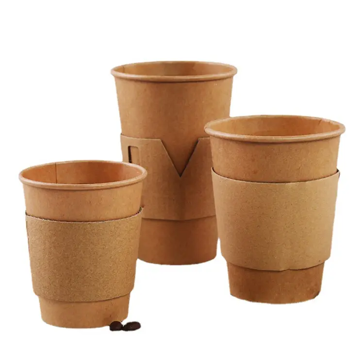 Atacado Double-Layer Kraft Paper Coffee Cups com impressão do logotipo para Hot e Thickened Milk Tea Packaging