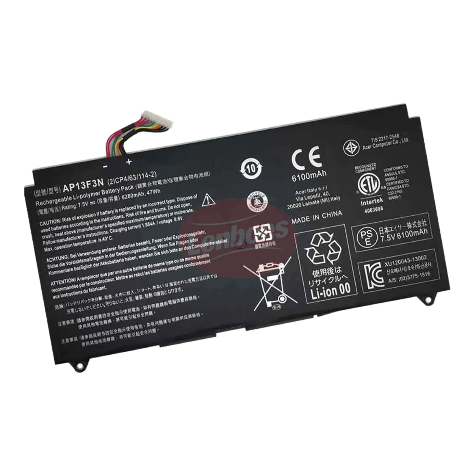 Ap13f3n 7.5V 47Wh có thể sạc lại pin máy tính xách tay pin sửa chữa một phần cho Acer Aspire S7-392 S7-393 Ultrabook kt.00403.017