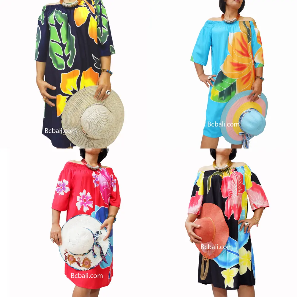 Ropa de diario al por mayor para mujer, Poncho de moda, vestido de rayón, pintura a mano con flor directa de Bali, Batik, pintura a mano