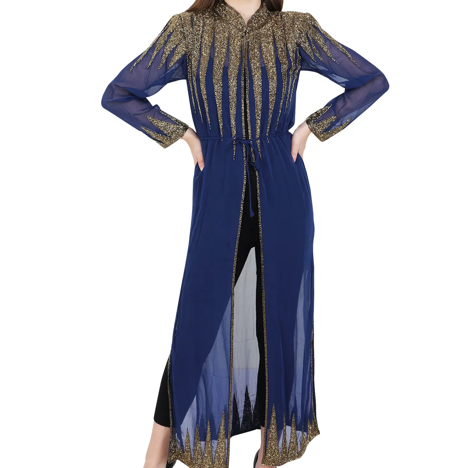 2021 Cardigan Kimono Kaftan Abaya Burka long coat Islamic Muslim Dress Caftan Hand Embroidery Work Night Club Georgette Abaya