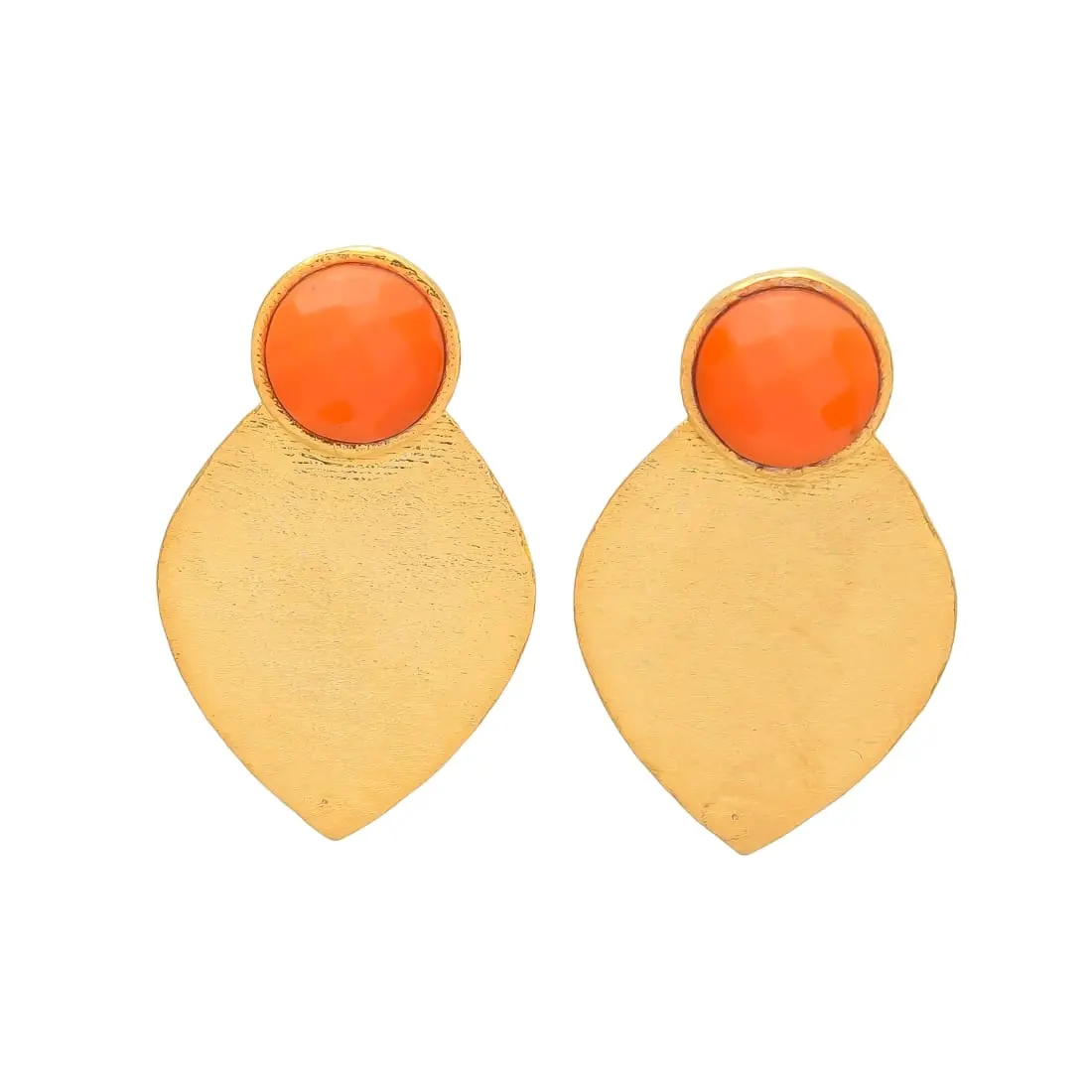 Red stone embedded Earrings 18kt yellow gold chandelier earrings emulate the delicate form a leaf drop design earrings