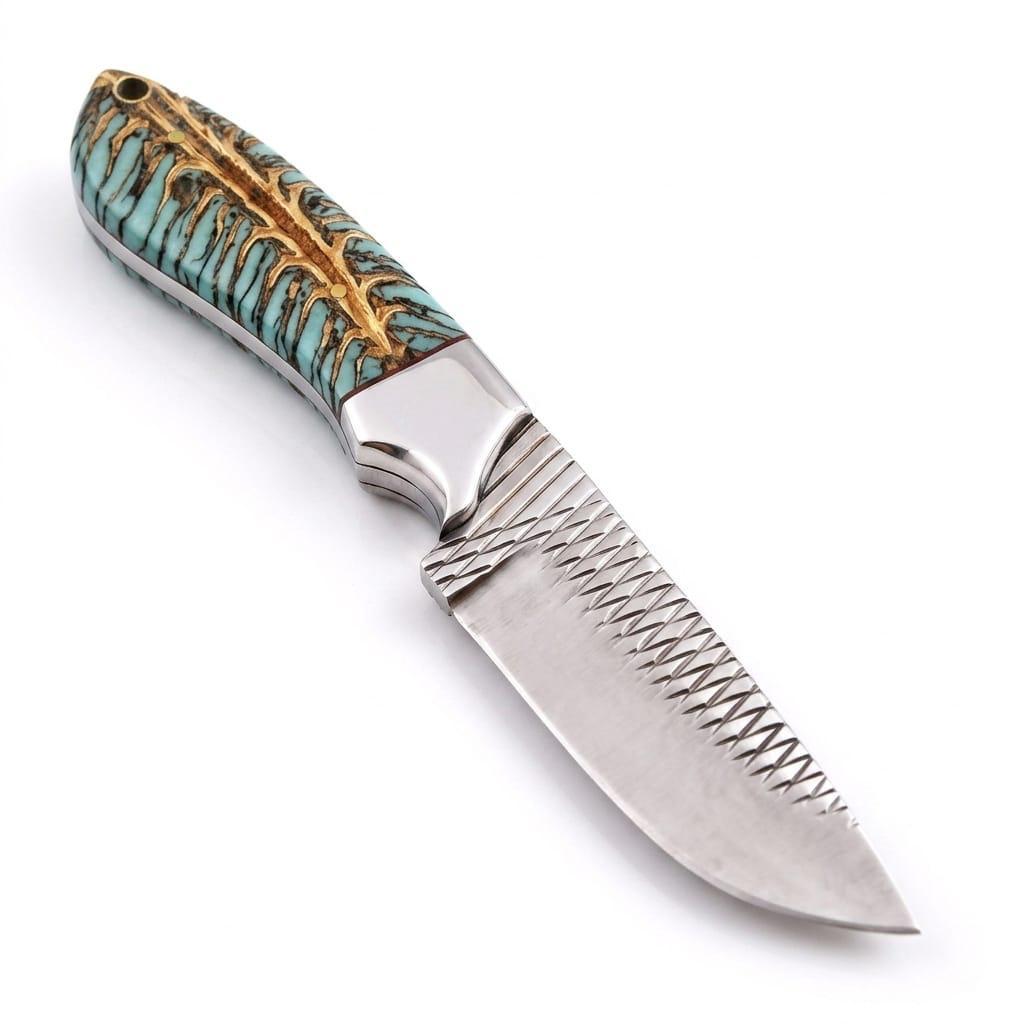 Teal Resin, Natural Brown Pine Cone, Polished Silver Steel