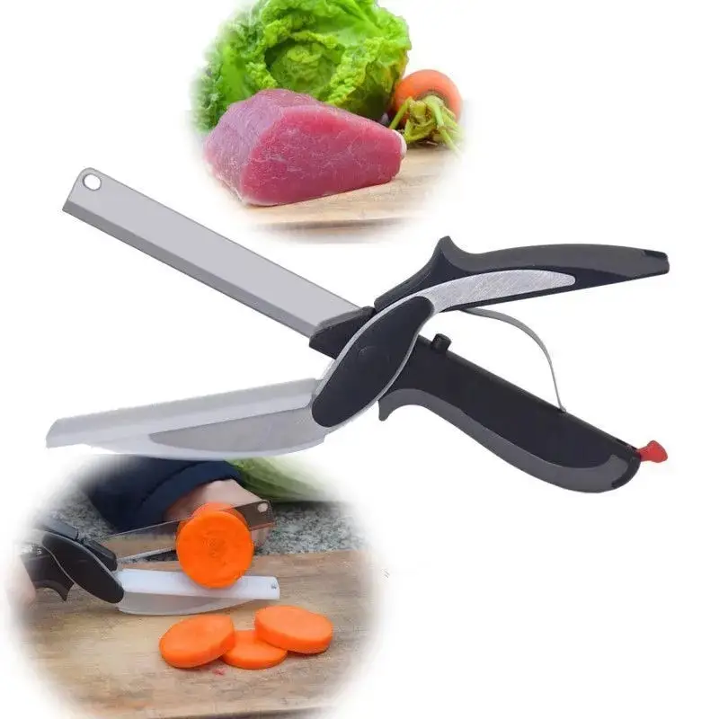 Tijeras de cocina para cortar alimentos, picadora de ensalada con tabla de cortar integrada, tijera de acero inoxidable multiusos de corte fácil de cortar, 1 ud.