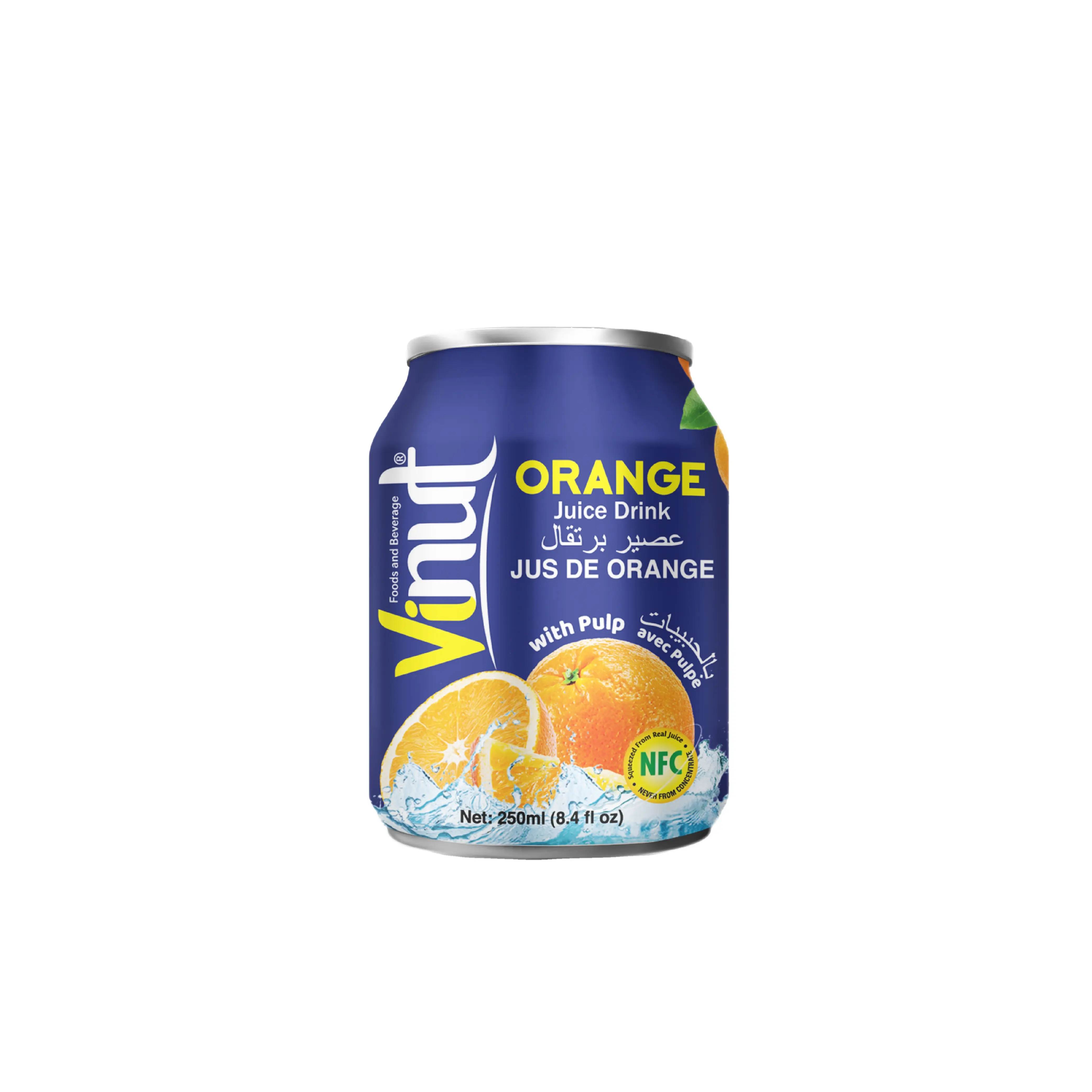 Zumo fresco Vinut 250ml Zumo de naranja nunca de concentrado (zumo NFC) con pulpa de fábrica Vietnam (OEM, ODM)