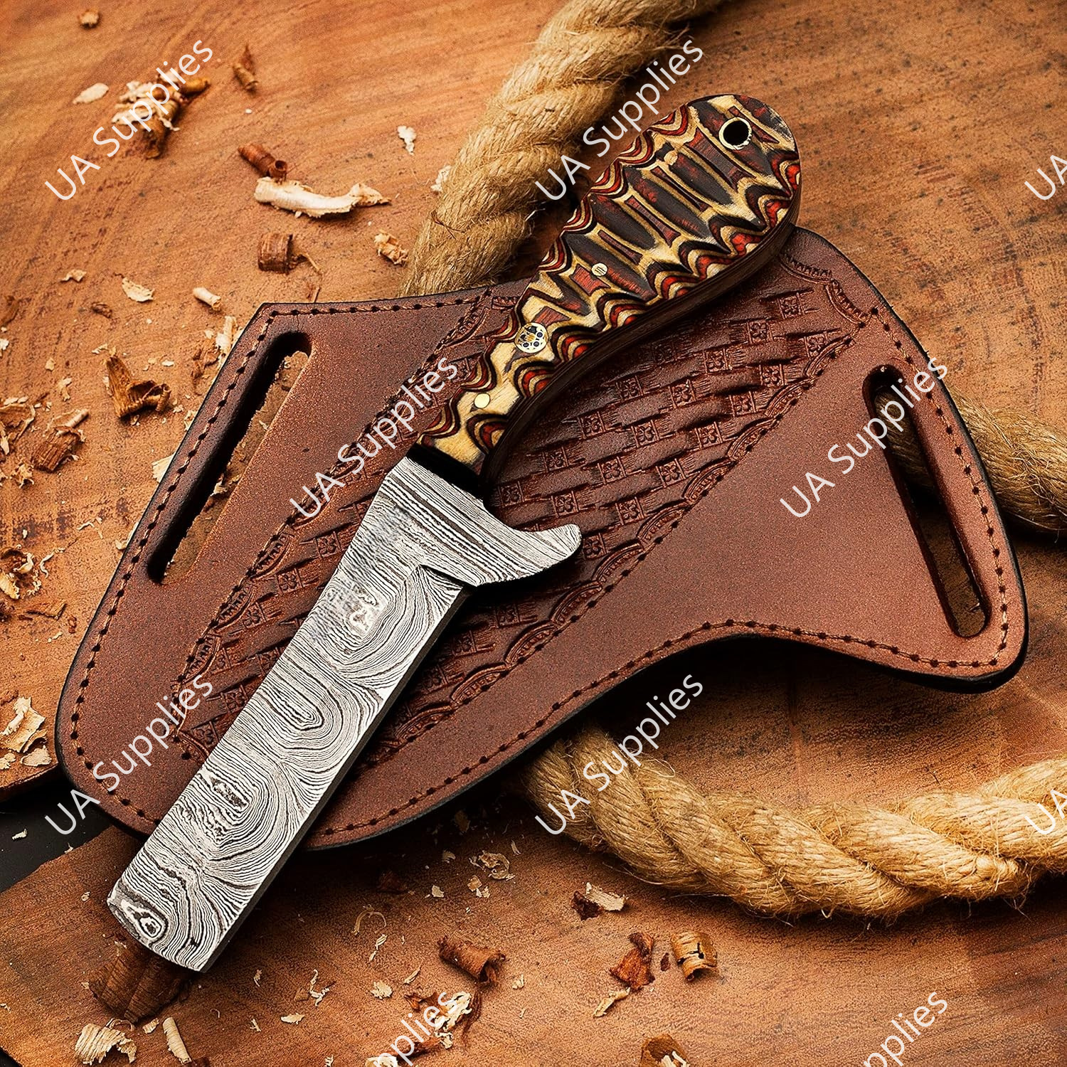 Damascus Steel & Red Yellow Pakka Wood