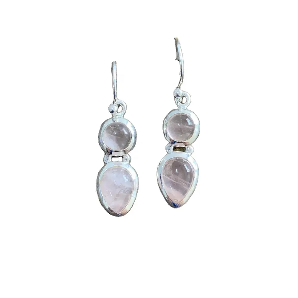 Graziosi gioielli in argento Sterling 925 orecchini in pietra di quarzo rosa grossista orecchini a buon mercato