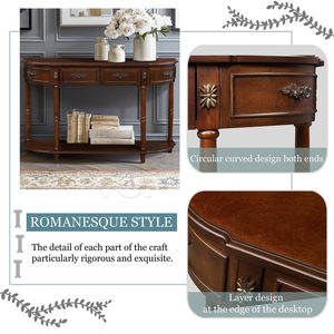 52-Inch Retro kavisli kiraz katı ahşap konsol masa 2 çekmeceler açık raf 52-Inch dairesel yarım ay kanepe masa oturma odası için - Product Image 4