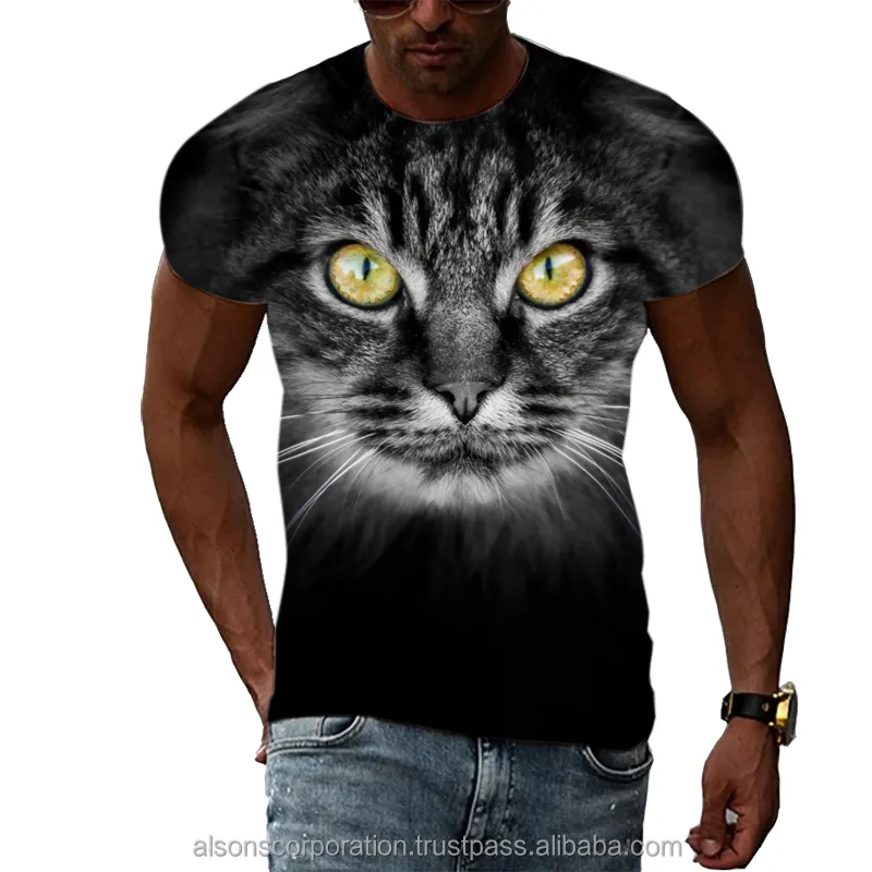 Estate nuovo modello di gatto animale 3D t-shirt Hip Hop di tendenza con personalità girocollo moda Casual stile Street elemento t-shirt manica corta