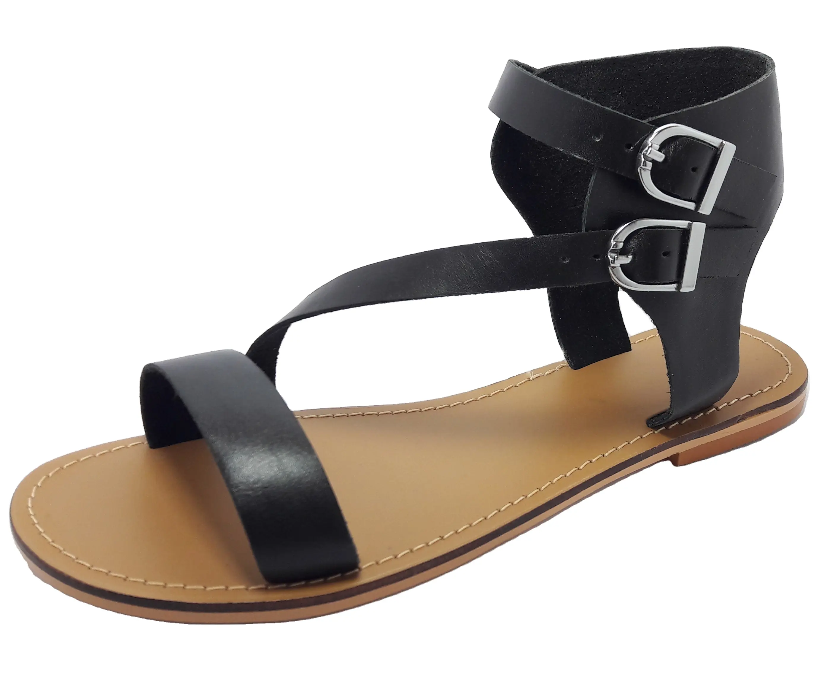 Sandalia con correa de cuero para mujer, sandalia con hebilla y parte trasera cerrada, diseño sólido, de alta calidad, duradera