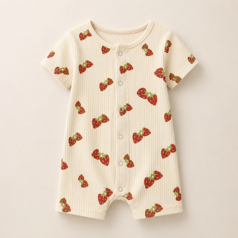 White with Red Strawberry Print