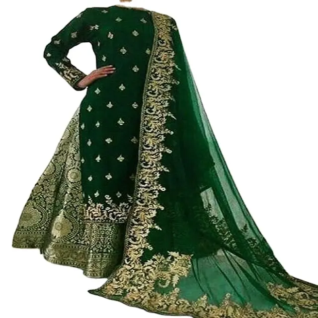 Abbigliamento islamico tradizionale pakistano indiano Salwar kameez fatto a mano must Patti su abito musulmano in seta e chiffon