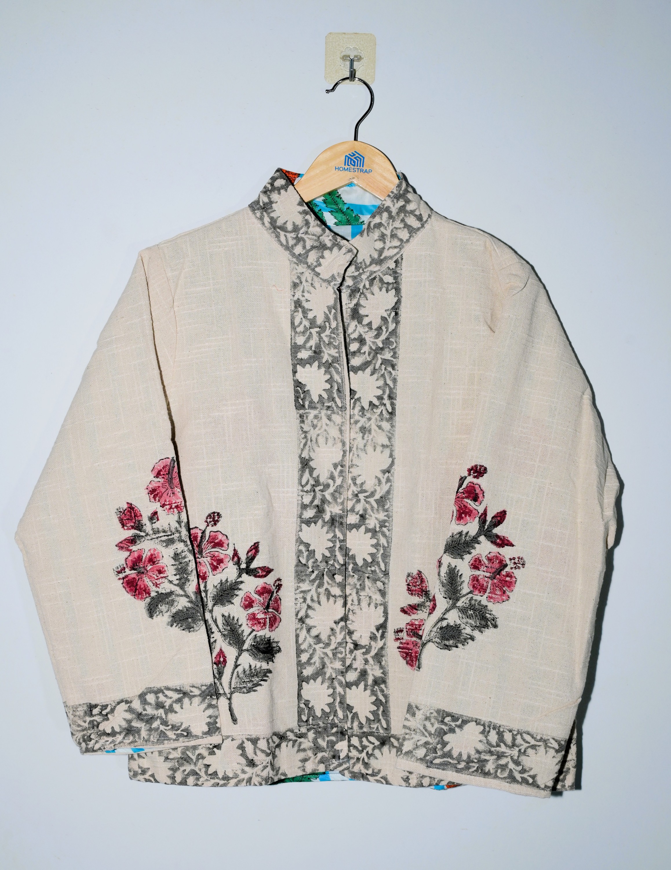 White with Grey & Rose Pink Floral Print
