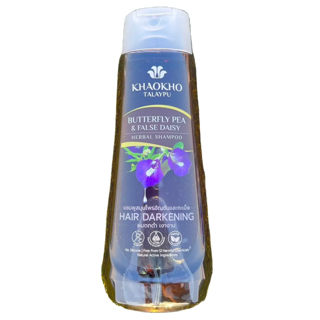 Butterfly Pea & False Daisy Shampoo 330mL Thai Herbal Ingredientes Cabelo Darkener Atacado Disponível a partir de Tailândia