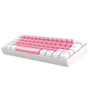 HXSJ V700 Mini Custom 61 teclas con cable RGB Arco Iris retroiluminado Rosa Gaming Keyboard Mute Membrane Keyboard con interfaz USB para niñas - Product Image 3
