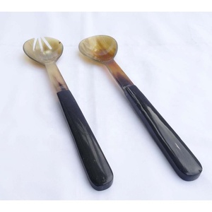<strong>Flatware</strong> Hanging Black <strong>Handle</strong> Salad Serving Set Horn Salad Serving Set with Black Horn <strong>Handle</strong> Food Serving Set - Product Image 1