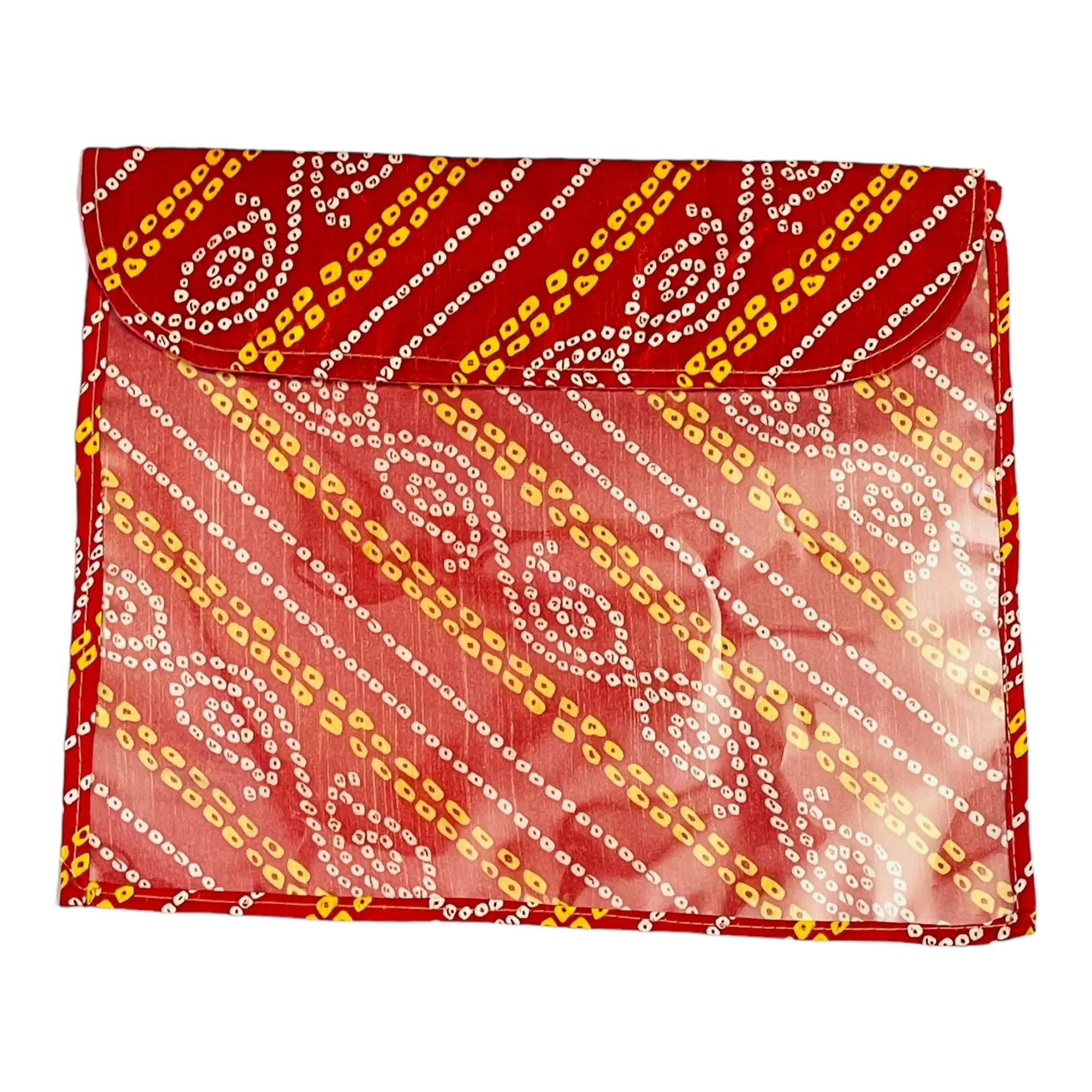 शादी के उपहार के लिए साड़ी और अन्य भारतीय कपड़ों के लिए हाथ से बने परिधान कवर-लाल पट्टी प्रिंट