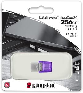 Kingston DataTraveler microDuo 3C 64GB 128GB 256GB USB-<strong>C</strong> &amp; USB-<strong>A</strong> <strong>Flash</strong> Drive Speeds up to 200 MB/s USB 3.2 Gen 1 Duo Connector - Product Image 3