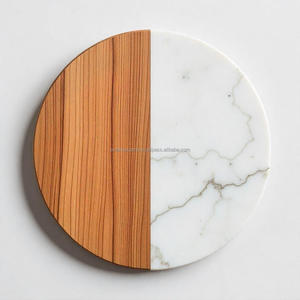 Modern ve sofistike bir masa aksanı için doğal taş kakma yuvarlak tasarımlı zarif ahşap Coaster - Product Image 2