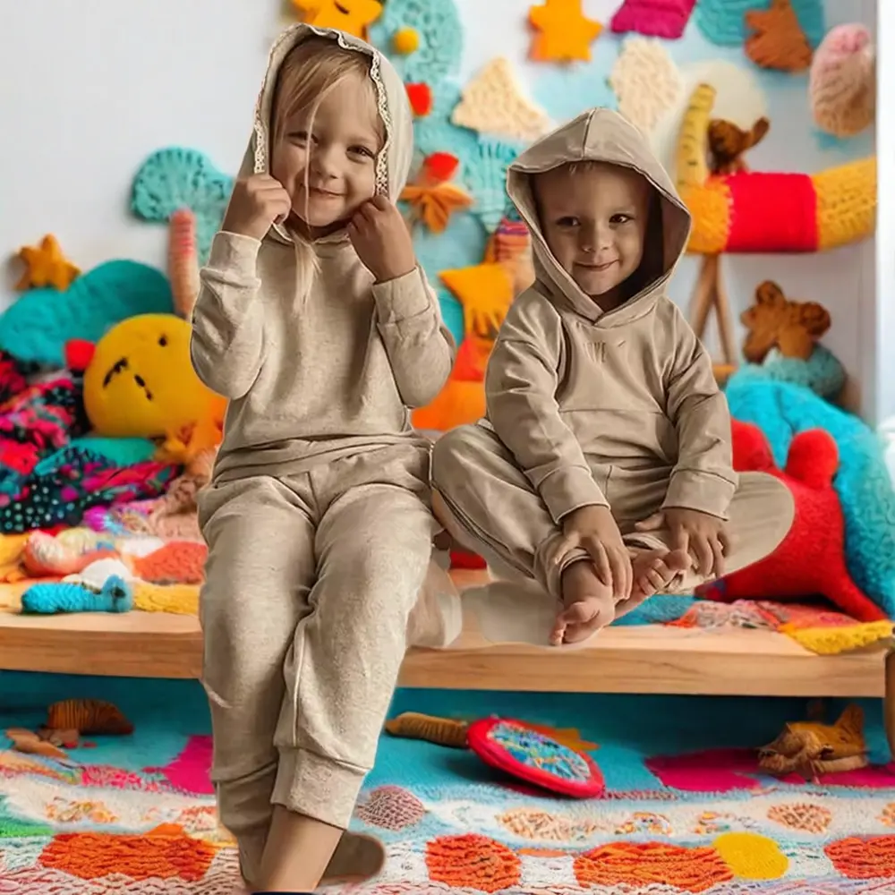Güz rahat dantel trim hoodie ve jogger seti eşofman yenidoğan yürüyor bebek küçük kız butik kıyafetler satılık set