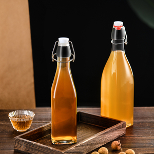 さまざまなサイズの詰め替え可能なガラス瓶 (250ml-1000ml) -ソース、オイル、飲料用の正方形と円形、透明で気密 - Product Image 5