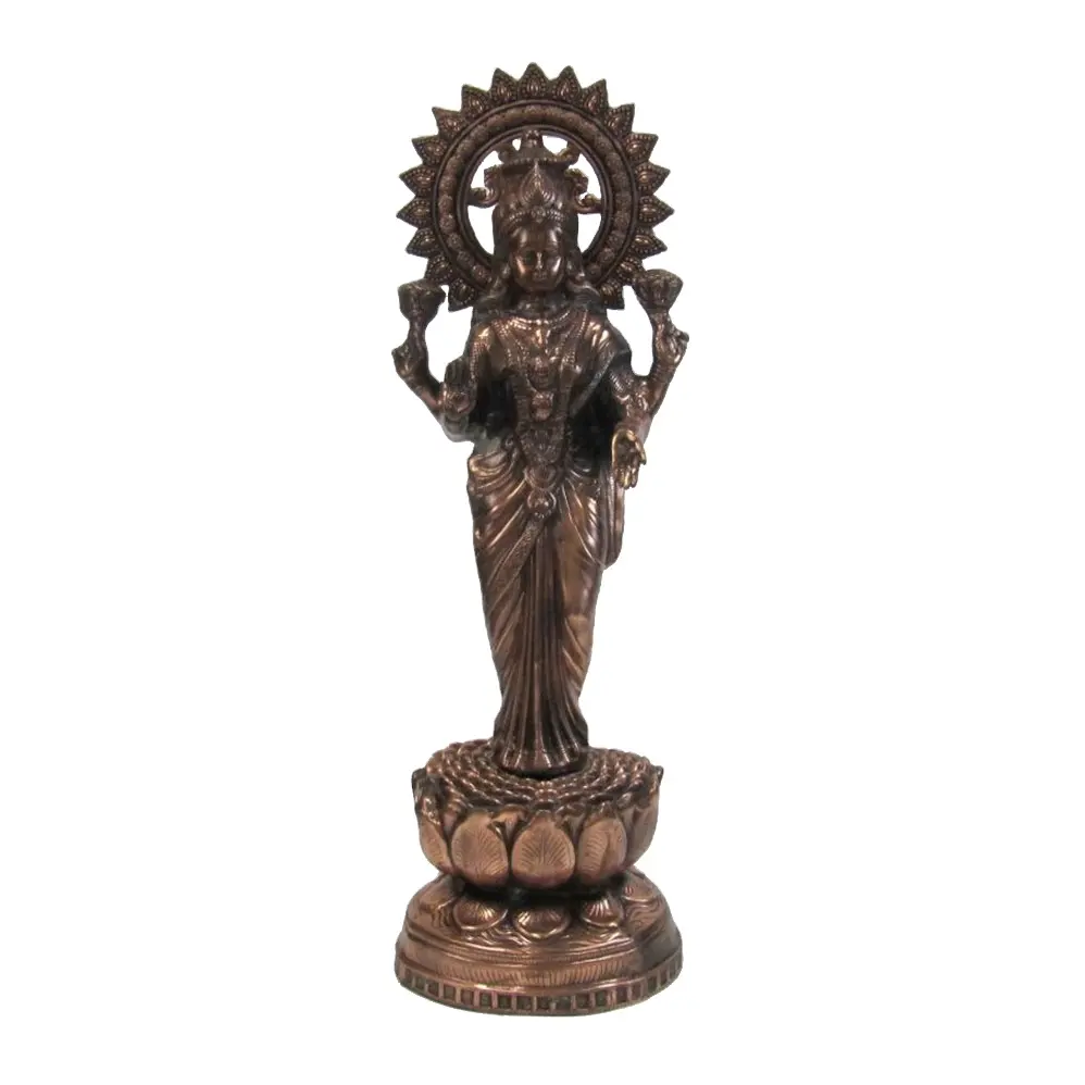 Estátua de alumínio Laxmi de venda quente com acabamento em cobre, metal artesanal, estátua de Laxmi em pé, item de presente regular