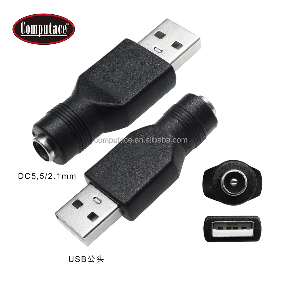 Adaptor daya USB 5V DC Pria Wanita, konektor c usb 2.0 A 5.5mm x 2.1mm grosir pabrik