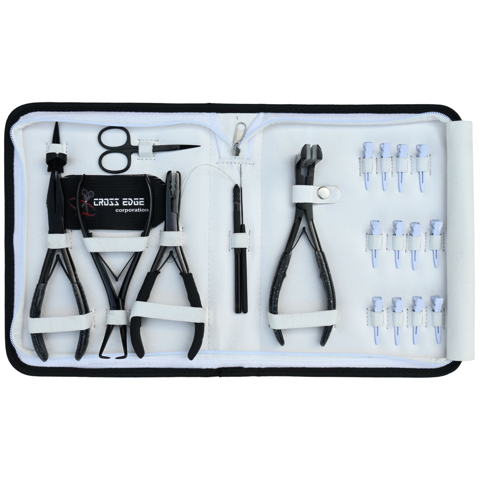 Black Hair extension tools kit In white case