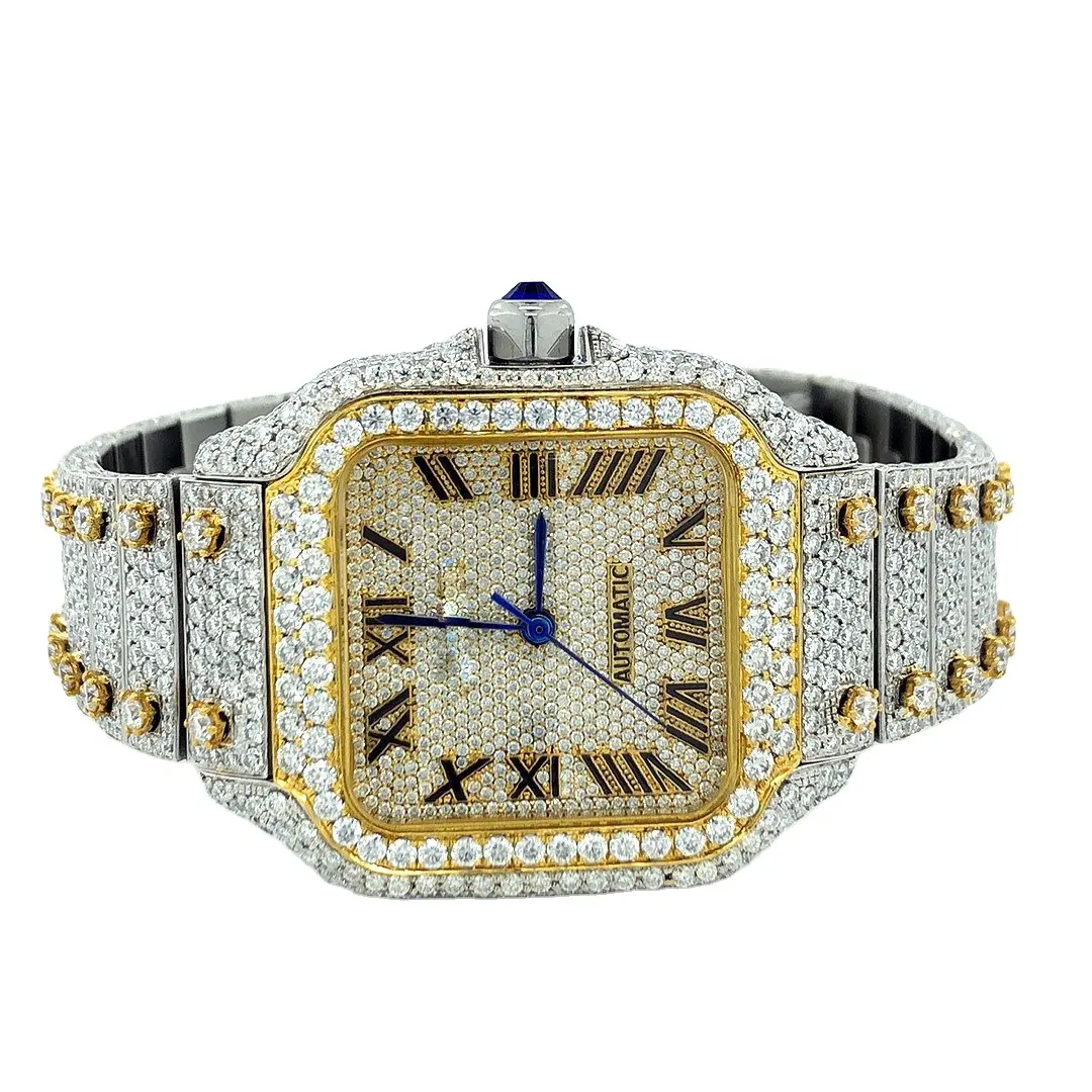 Proveedor global de la colección de lujo de hielo triturado antiguo Moisannite Diamond Watch para mujeres a precio de mercado confiable