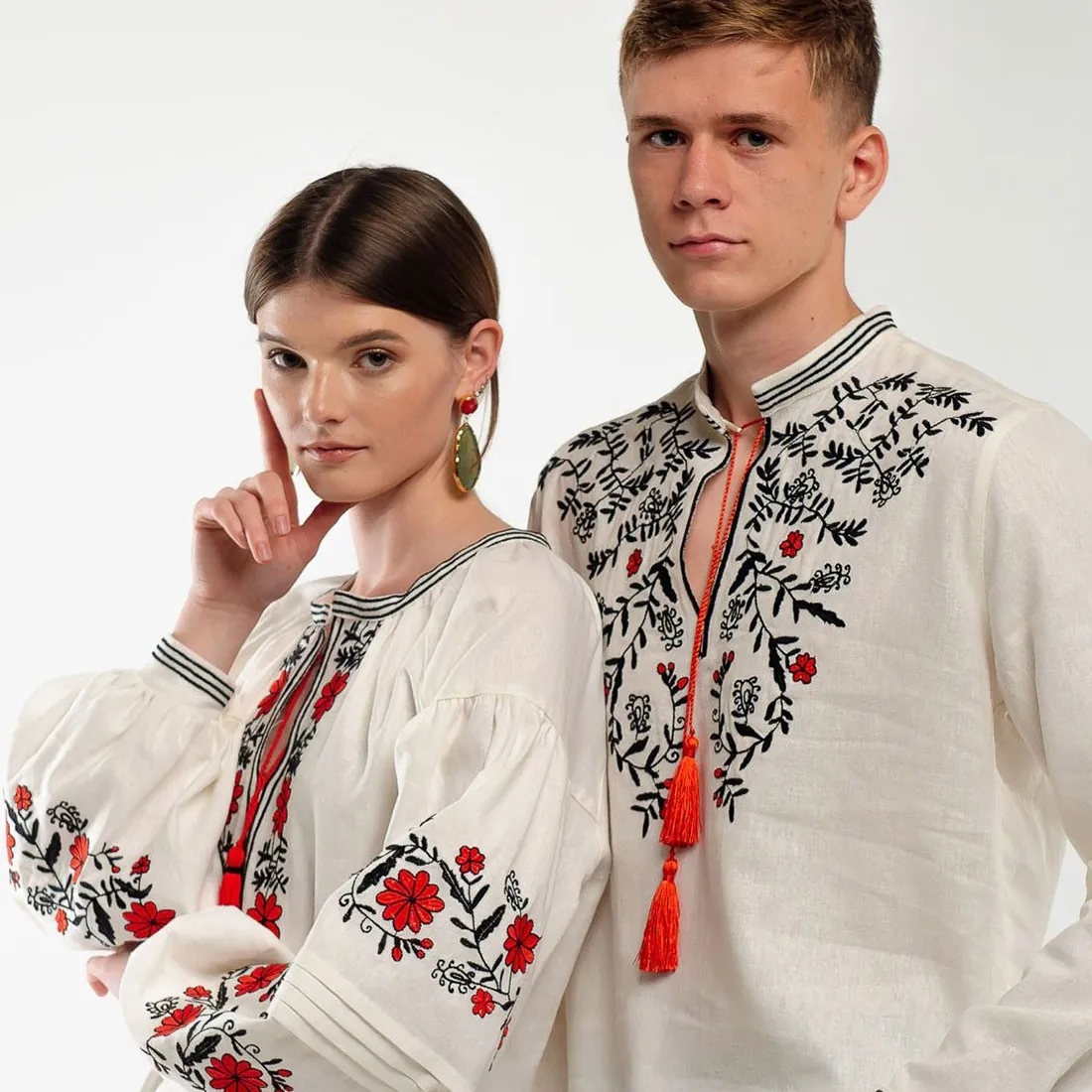 Blusa ucrânica bordada manga longa, camisa bordada casal de alta moda