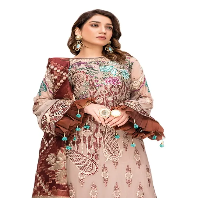Gaun pesta pakaian sifon India & Pakistan untuk wanita salwar kameez wanita kualitas tinggi sifon shalwar kameez