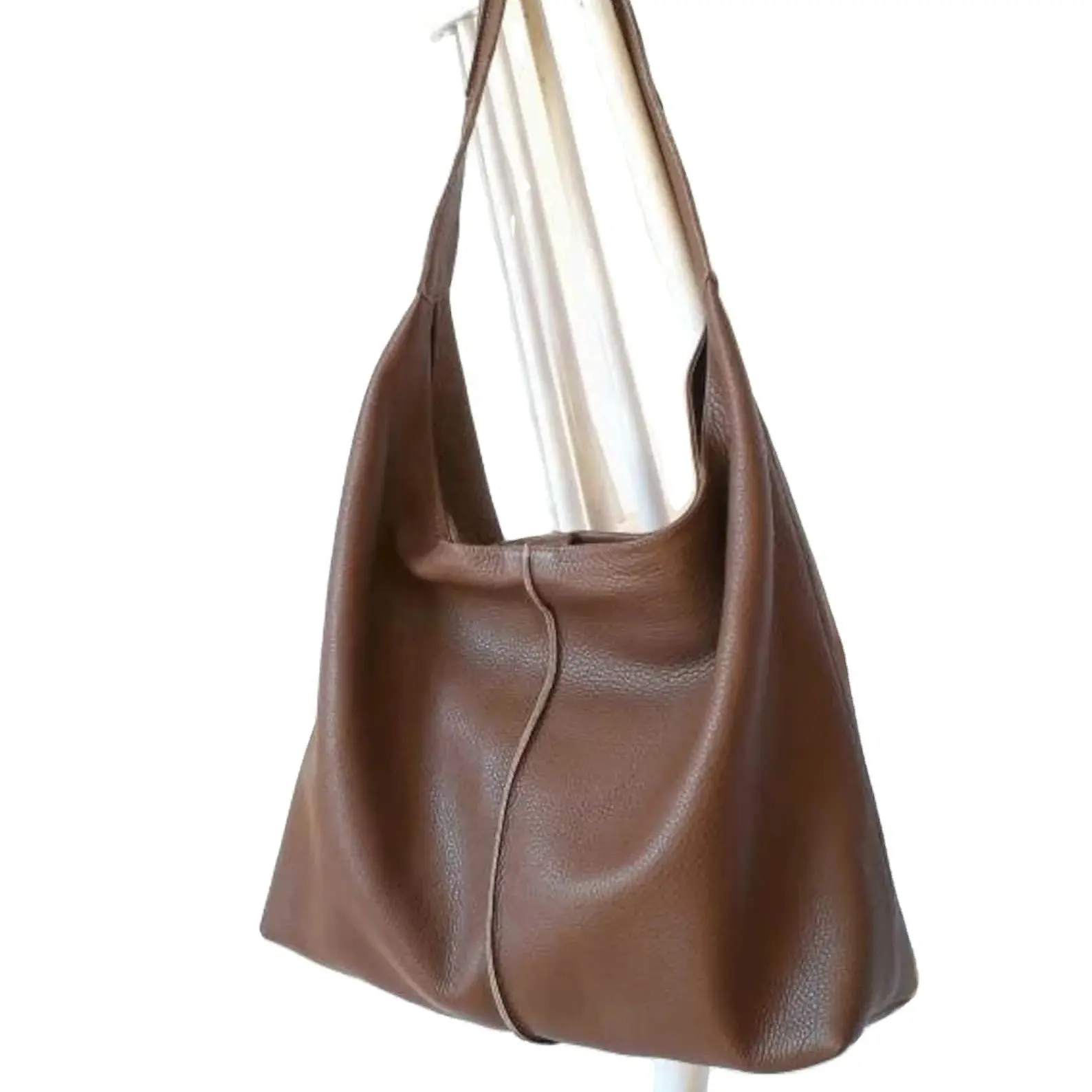 Tas wanita kulit, tas Tote kulit coklat, tas selempang hitam lembut bergaris tangan, dompet LHB-0066