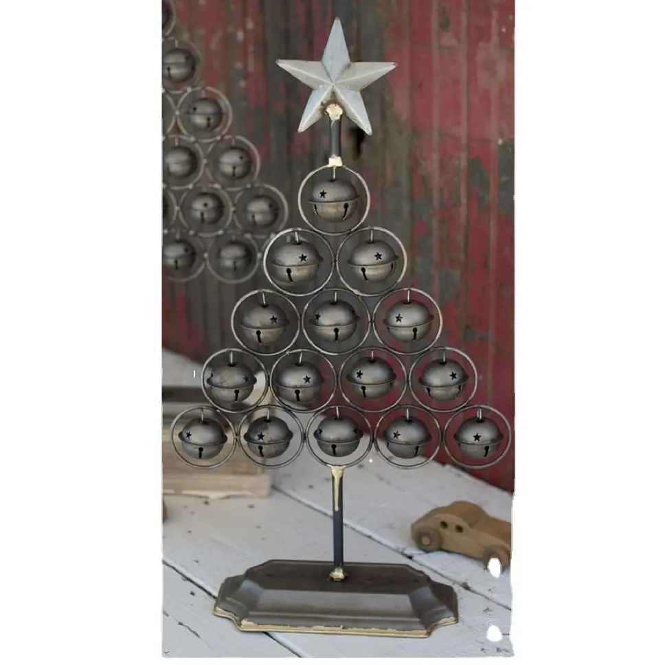 Metallo un sacco di Jingle Bell Design stella rotonda Jingle campana con supporto albero di natale decorazione per la casa con la stella superiore albero