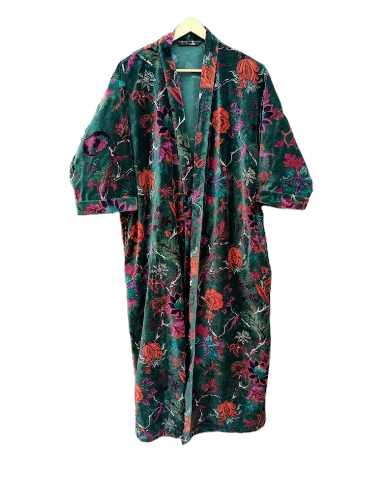 Kimono de terciopelo, Kimono para mujer, Kimono con estampado suave y floral, ropa de playa, Kimono de playa, Kimono de Albornoz para ella