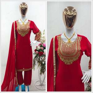 FASHIONABLE GEORGETTE EMBROIDERY SEQUENCE WORK TOP <strong>BOTTOM</strong> WITH DUPATTA RED - Product Image 5